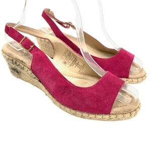 LAND'S END Slingback Pink Suede Wedges Sandals 8.5